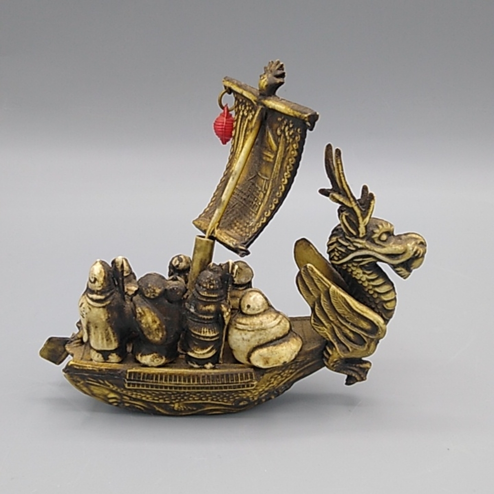 Japan Celluloid Seven Lucky Gods on Dragon Boat Early 1900s Vintage Antique - Picture 3 of 15